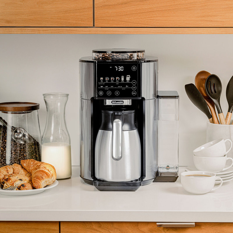 Coffee Maker With Grinder Thermal Carafe DeLonghi TrueBrew Automatic Drip Coffee Maker w/ Thermal Carafe, Built